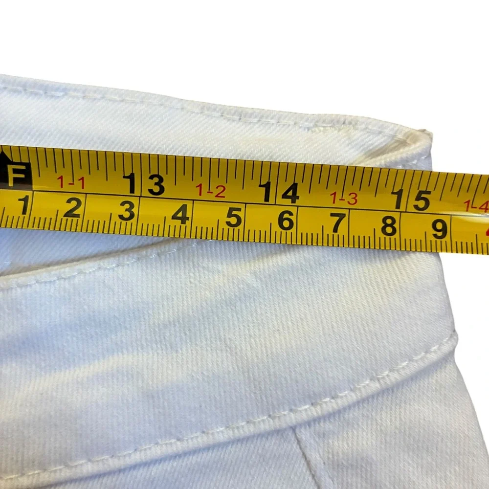 Roswear Womens White Distressed Denim‎ Shorts High Waisted Frayed Hem Size L NEW